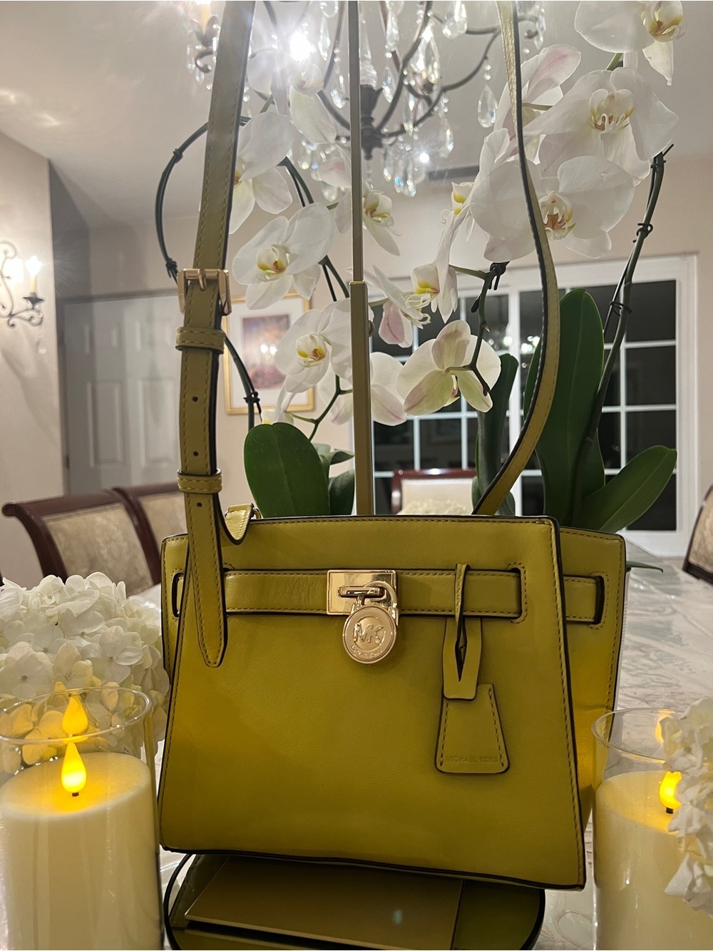 Michael Kors Hamilton Citron Yellow Satchel Crossbody Bag - Picture 1 of 12